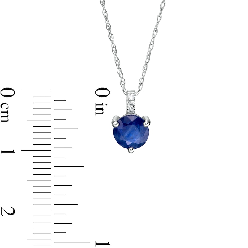 Main Image 2 of 6.0mm Blue Sapphire and Diamond Accent Drop Pendant in 10K White Gold