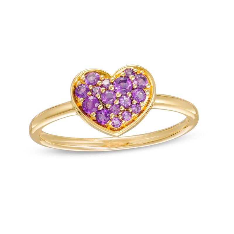 Main Image 1 of Amethyst Cluster Heart Ring in 10K Gold