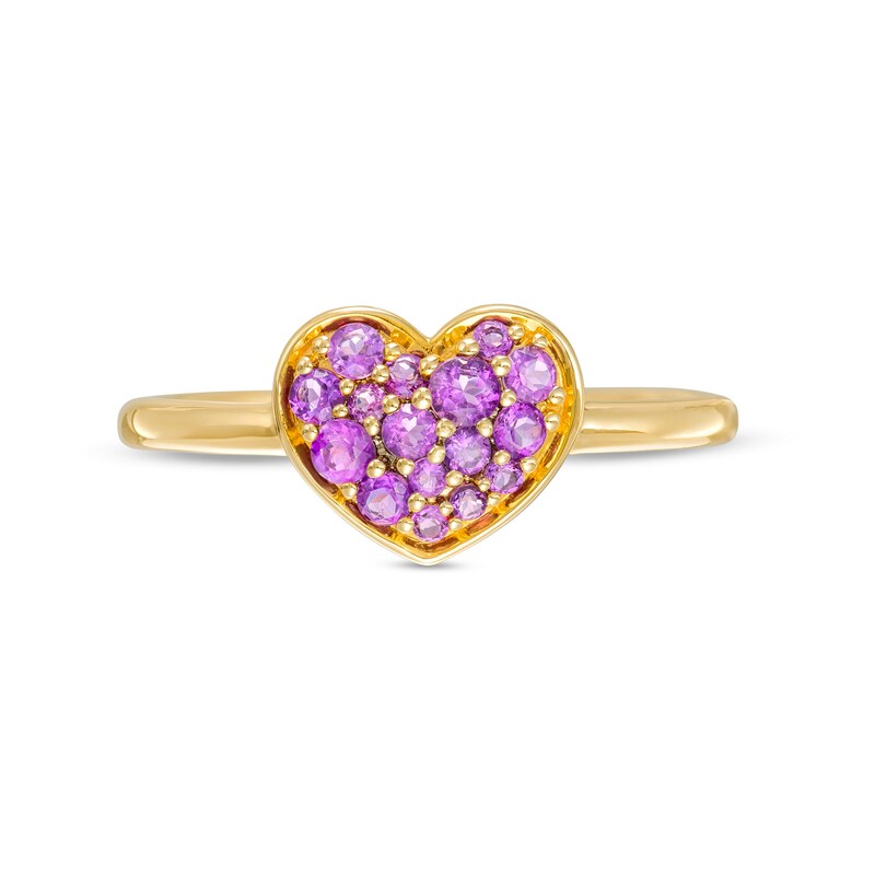 Main Image 4 of Amethyst Cluster Heart Ring in 10K Gold