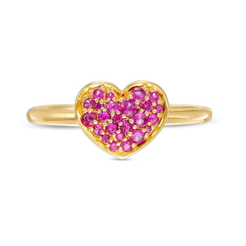 Main Image 4 of Ruby Cluster Heart Ring in 10K Gold