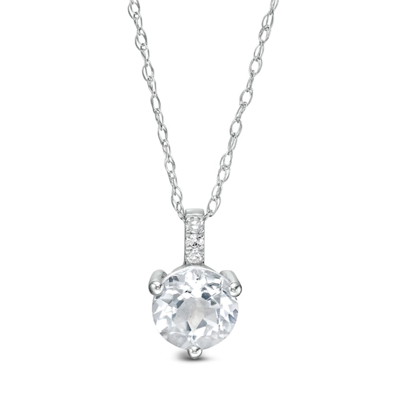 6.0mm White Topaz and Diamond Accent Drop Pendant in 10K White Gold