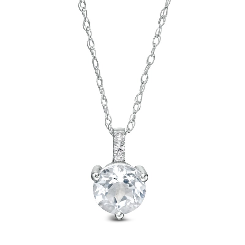 Main Image 1 of 6.0mm White Topaz and Diamond Accent Drop Pendant in 10K White Gold
