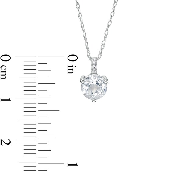 6.0mm White Topaz and Diamond Accent Drop Pendant in 10K White Gold