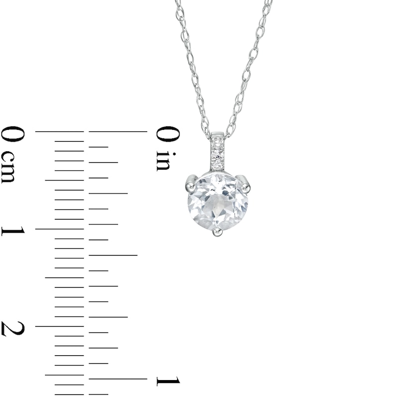 Main Image 3 of 6.0mm White Topaz and Diamond Accent Drop Pendant in 10K White Gold