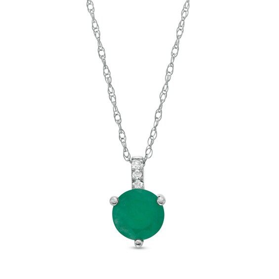 6.0mm Emerald and Diamond Accent Drop Pendant in 10K White Gold