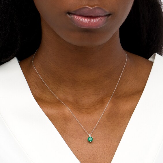6.0mm Emerald and Diamond Accent Drop Pendant in 10K White Gold