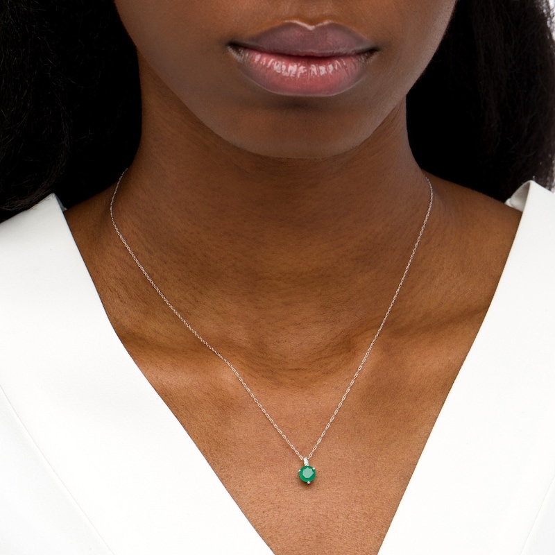 Main Image 2 of 6.0mm Emerald and Diamond Accent Drop Pendant in 10K White Gold