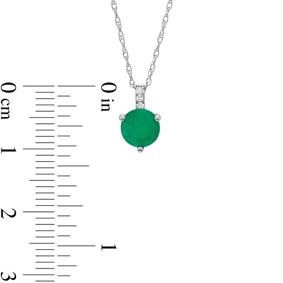 6.0mm Emerald and Diamond Accent Drop Pendant in 10K White Gold