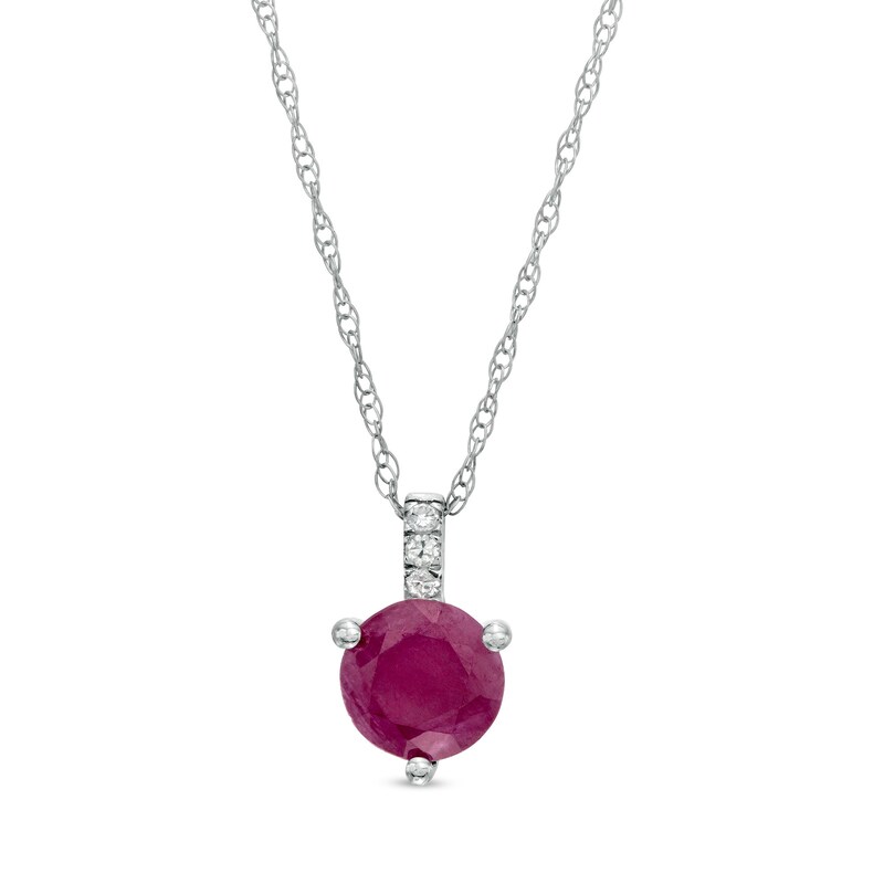 Main Image 1 of 6.0mm Ruby and Diamond Accent Drop Pendant in 10K White Gold