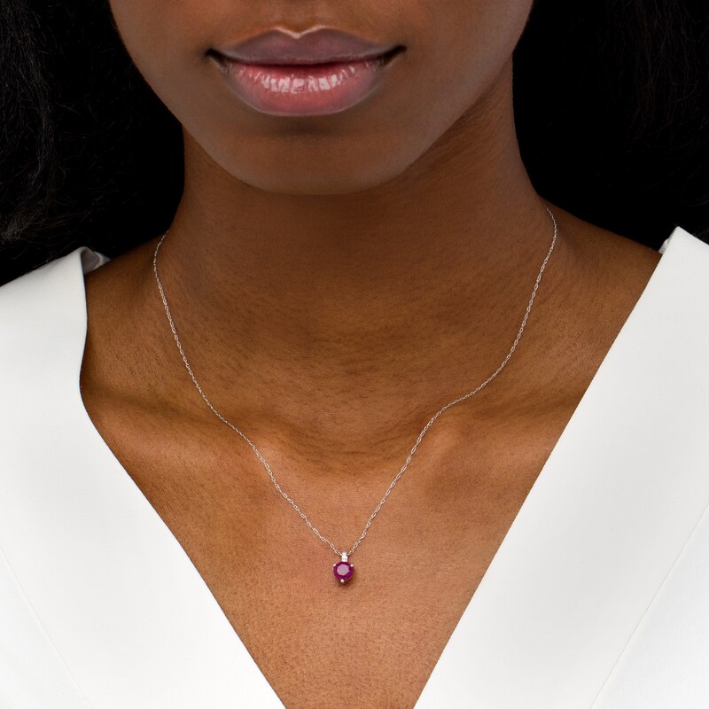 Main Image 2 of 6.0mm Ruby and Diamond Accent Drop Pendant in 10K White Gold
