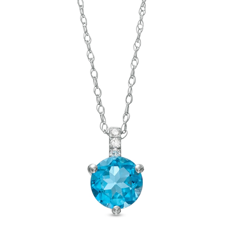 Main Image 1 of 6.0mm Swiss Blue Topaz and Diamond Accent Drop Pendant in 10K White Gold