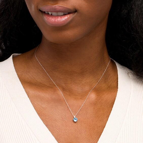 6.0mm Swiss Blue Topaz and Diamond Accent Drop Pendant in 10K White Gold