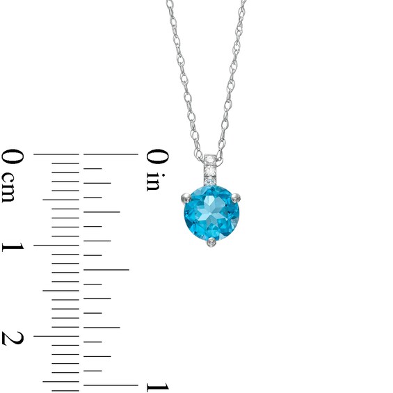 6.0mm Swiss Blue Topaz and Diamond Accent Drop Pendant in 10K White Gold