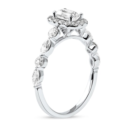 1 CT. T.w. Emerald-Cut Diamond Frame Multi-Shape Alternating Shank Engagement Ring in 10K White Gold