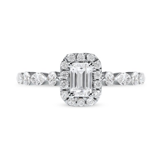 1 CT. T.w. Emerald-Cut Diamond Frame Multi-Shape Alternating Shank Engagement Ring in 10K White Gold