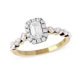 1 CT. T.W. Emerald-Cut Diamond Frame Multi-Shape Alternating Shank Engagement Ring in 10K Gold