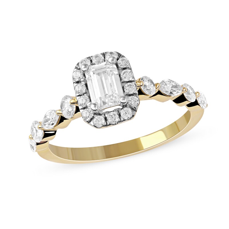 Main Image 1 of 1 CT. T.W. Emerald-Cut Diamond Frame Multi-Shape Alternating Shank Engagement Ring in 10K Gold