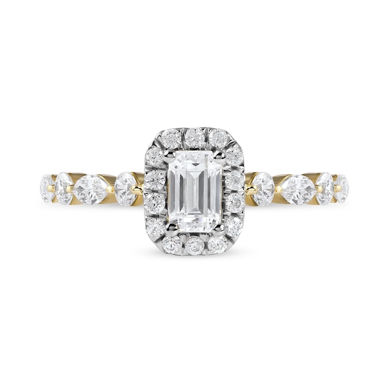 1 CT. T.w. Emerald-Cut Diamond Frame Multi-Shape Alternating Shank Engagement Ring in 10K Gold