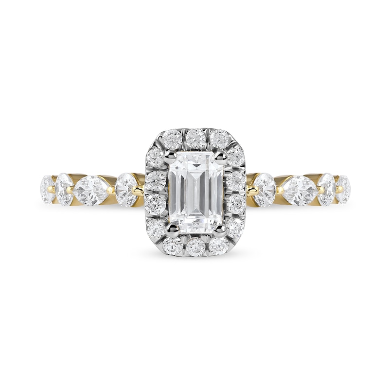 Main Image 3 of 1 CT. T.W. Emerald-Cut Diamond Frame Multi-Shape Alternating Shank Engagement Ring in 10K Gold