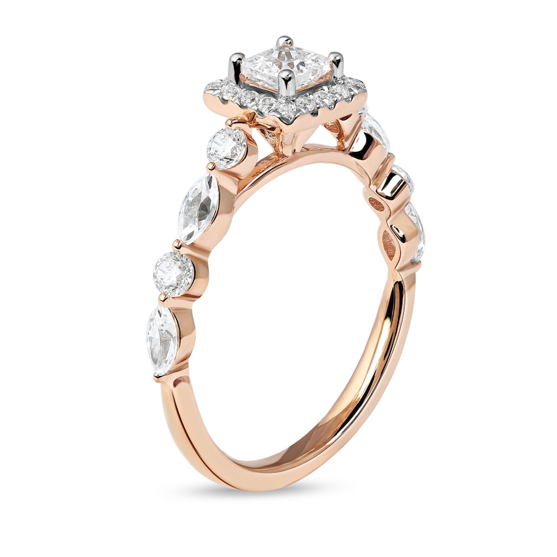 1 CT. T.W. Princess-Cut Diamond Frame Multi-Shape Alternating Shank Engagement Ring in 10K Rose Gold