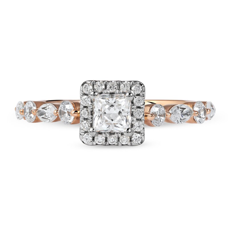 1 CT. T.W. Princess-Cut Diamond Frame Multi-Shape Alternating Shank Engagement Ring in 10K Rose Gold