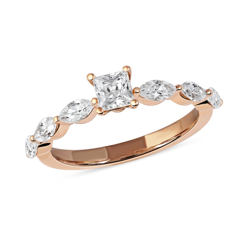 1-5/8 CT. T.W. Princess-Cut and Marquise Diamond Engagement Ring in 14K Rose Gold