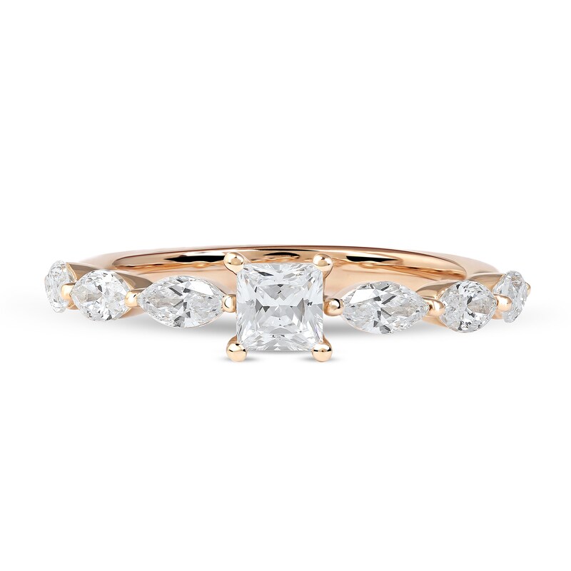 1-5/8 CT. T.W. Princess-Cut and Marquise Diamond Engagement Ring in 14K Rose Gold