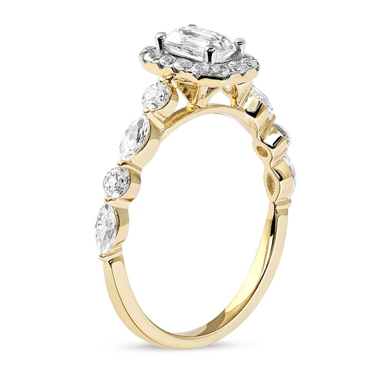 1 CT. T.w. Emerald-Cut Diamond Frame Multi-Shape Alternating Shank Engagement Ring in 10K Gold