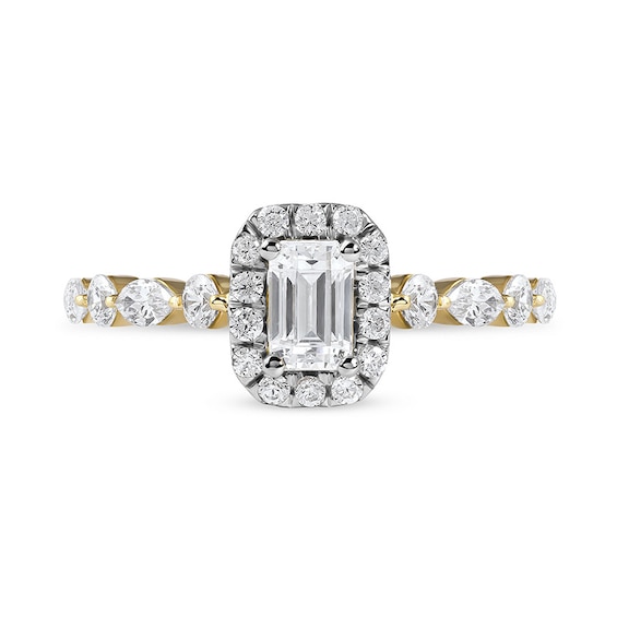 1 CT. T.w. Emerald-Cut Diamond Frame Multi-Shape Alternating Shank Engagement Ring in 10K Gold