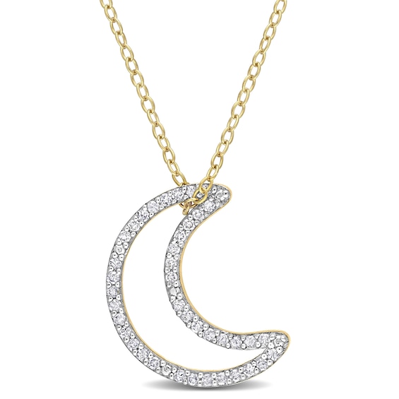 1/5 CT. T.w. Diamond Crescent Moon Outline Pendant in Sterling Silver with Yellow Rhodium Plate