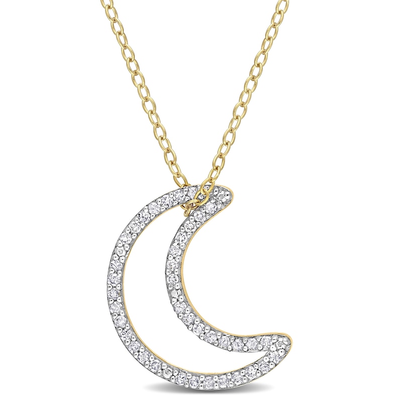 Main Image 1 of 1/5 CT. T.W. Diamond Crescent Moon Outline Pendant in Sterling Silver with Yellow Rhodium Plate