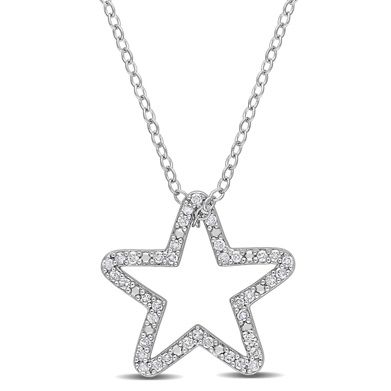 Main Image 1 of 1/5 CT. T.W. Diamond Star Outline Pendant in Sterling Silver
