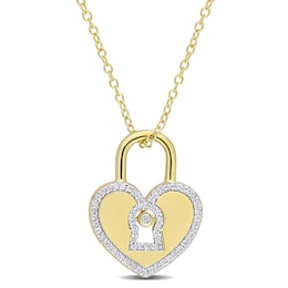 1/5 CT. T.W. Diamond Heart-Shaped Lock Pendant in Sterling Silver with Yellow Rhodium Plate