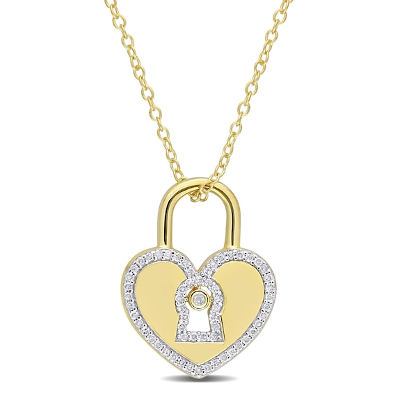 1/5 CT. T.w. Diamond Heart-Shaped Lock Pendant in Sterling Silver with Yellow Rhodium Plate