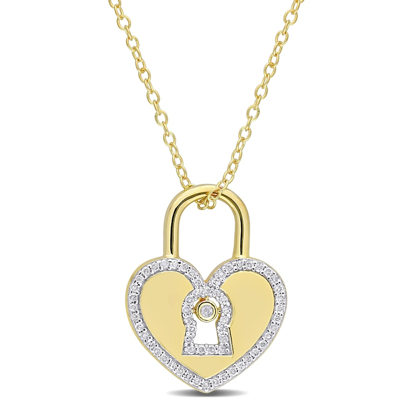 Main Image 1 of 1/5 CT. T.W. Diamond Heart-Shaped Lock Pendant in Sterling Silver with Yellow Rhodium Plate
