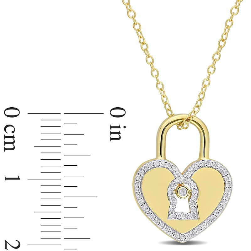 Main Image 3 of 1/5 CT. T.W. Diamond Heart-Shaped Lock Pendant in Sterling Silver with Yellow Rhodium Plate