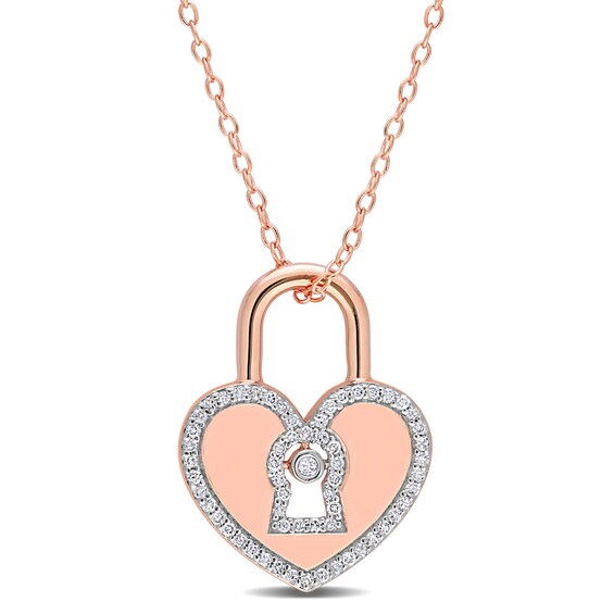 1/5 CT. T.w. Diamond Heart-Shaped Lock Pendant in Sterling Silver with Rose Rhodium Plate