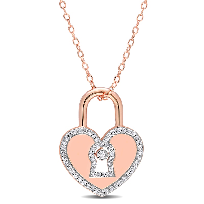 Main Image 1 of 1/5 CT. T.W. Diamond Heart-Shaped Lock Pendant in Sterling Silver with Rose Rhodium Plate