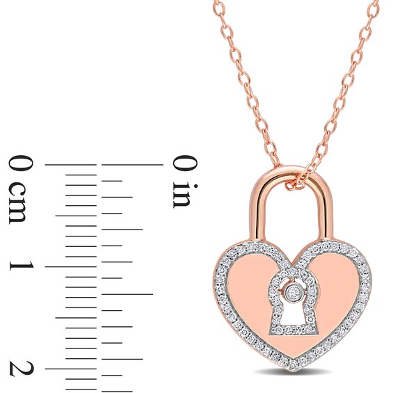 1/5 CT. T.w. Diamond Heart-Shaped Lock Pendant in Sterling Silver with Rose Rhodium Plate
