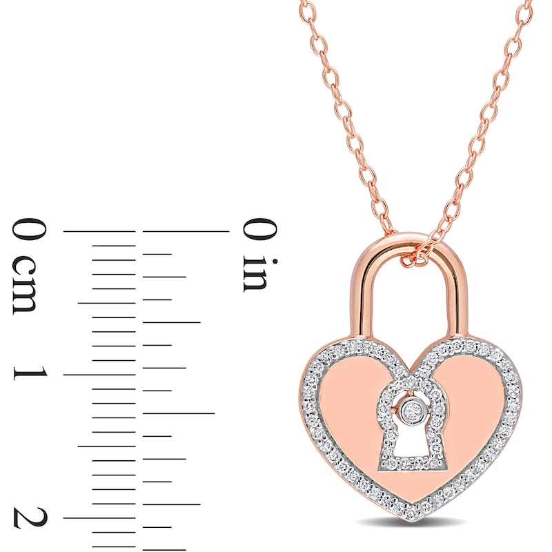 Main Image 3 of 1/5 CT. T.W. Diamond Heart-Shaped Lock Pendant in Sterling Silver with Rose Rhodium Plate