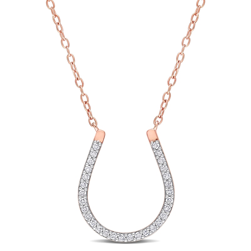 Main Image 1 of 1/6 CT. T.W. Diamond Horseshoe Necklace in Sterling Silver with Rose Rhodium Plate