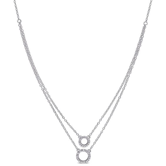 1/20 CT. T.w. Diamond Double Strand Layered Circle Necklace in Sterling Silver - 19"