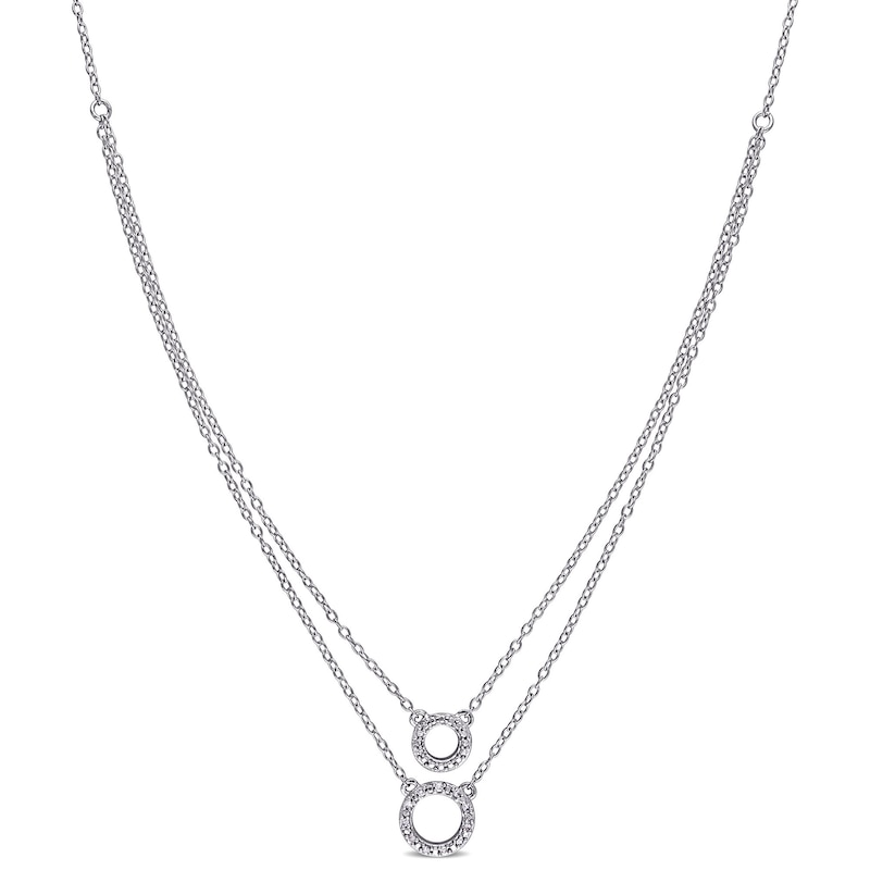 Main Image 1 of 1/20 CT. T.W. Diamond Double Strand Layered Circle Necklace in Sterling Silver - 19"
