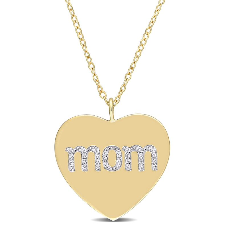 Main Image 1 of 1/10 CT. T.W. Diamond "mom" Heart Pendant in Sterling Silver with Yellow Rhodium Plate