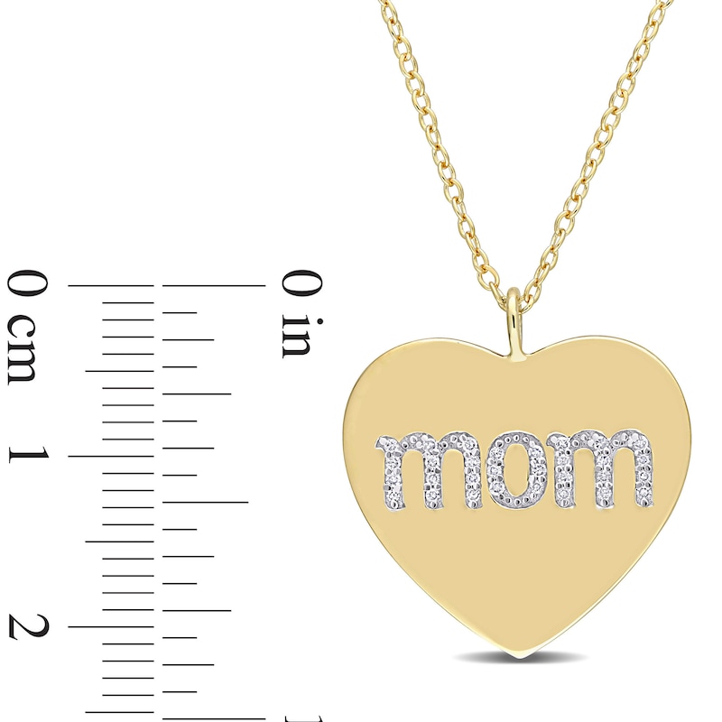 Main Image 3 of 1/10 CT. T.W. Diamond "mom" Heart Pendant in Sterling Silver with Yellow Rhodium Plate
