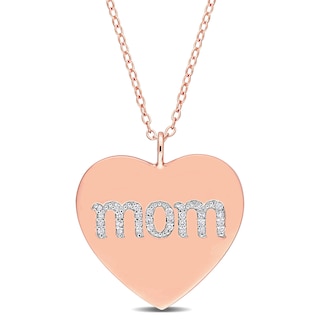 1/10 CT. T.W. Diamond "mom" Heart Pendant in Sterling Silver with Rose Rhodium Plate