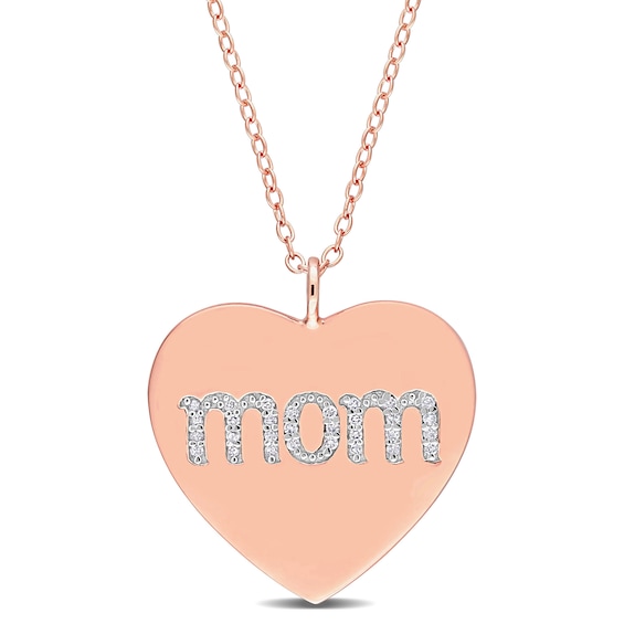 1/10 CT. T.w. Diamond Mom Heart Pendant in Sterling Silver with Rose Rhodium Plate