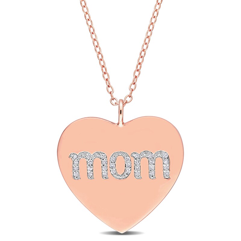Main Image 1 of 1/10 CT. T.W. Diamond "mom" Heart Pendant in Sterling Silver with Rose Rhodium Plate