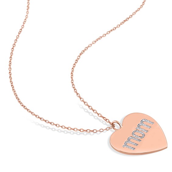 1/10 CT. T.w. Diamond Mom Heart Pendant in Sterling Silver with Rose Rhodium Plate