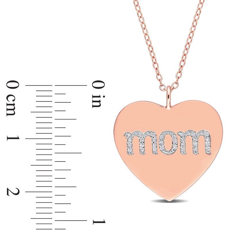 Main Image 4 of 1/10 CT. T.W. Diamond "mom" Heart Pendant in Sterling Silver with Rose Rhodium Plate